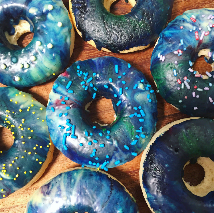 Baked Doughnuts with Galaxy Icing (yeast free)